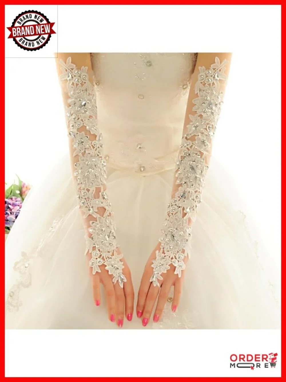 Women's Lace Fingerless Elbow Length Gloves for Bridal Wedding Party
